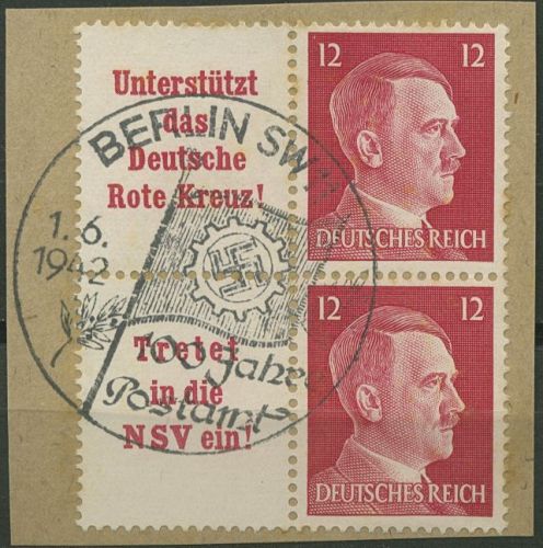 Deutsches Reich Zusammendrucke 1941 Freimarken Hitler W 157 + W 158 gestempelt