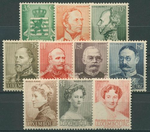 Luxemburg 1939 100 Jahre Unabhängigkeit, Herrscher 321/30 postfrisch