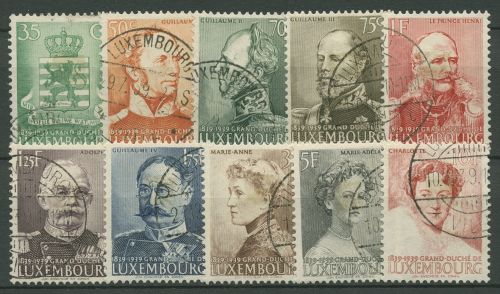 Luxemburg 1939 100 Jahre Unabhängigkeit, Herrscher 321/30 gestempelt