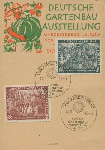 SBZ Allgemeine Ausgabe 1949 Leipziger Messe 240/41 mit SST auf Karte (X16541)