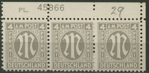 Bizone 1945 AM-POST Amerik. Druck mit Plattennummer 2 z Pl.-Nr. oben postfrisch