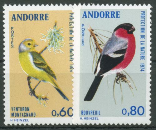 Andorra (frz.) 1974 Naturschutz Tiere Vögel Dompfaff 261/62 postfrisch
