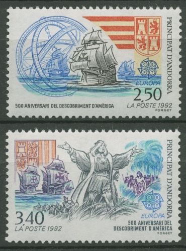 Andorra (frz.) 1992 Europa CEPT 500 Jahre Entdeckung Amerika 437/38 postfrisch