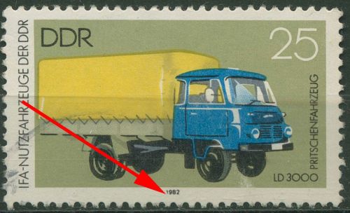 DDR 1982 Nutzfahrzeuge IFA mit Plattenfehler 2747 F 50 gestempelt
