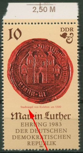 DDR 1982 500. Geb. Martin Luther mit Plattenfehler 2754 F 5 postfrisch