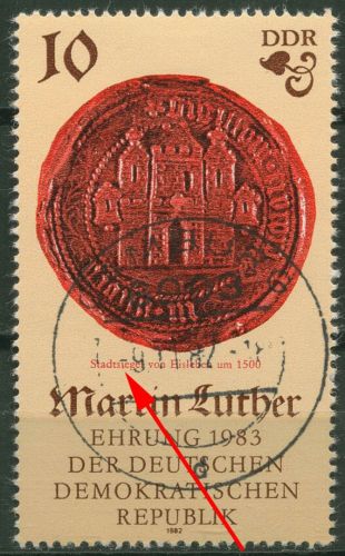 DDR 1982 500. Geb. Martin Luther mit Plattenfehler 2754 F 5 gestempelt