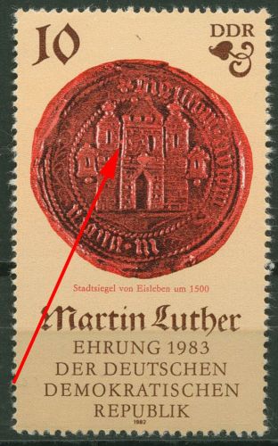 DDR 1982 500. Geb. Martin Luther mit Plattenfehler 2754 F 10 b postfrisch