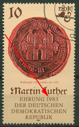 DDR 1982 500. Geb. Martin Luther Plattenfehler 2754 F 16 mit Massenentwertung