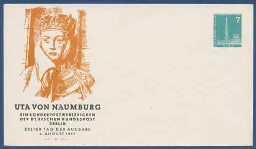 Berlin 1957 Funkturm, Uta v.Naumburg Privatumschlag PU 15/12 ungebraucht (X41606)