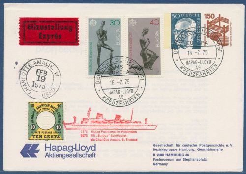 Bund 1975 Schiffspost MS Europa Hapag-Lloyd Privatumschlag PU 106 (X41608)