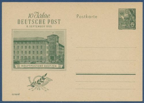 DDR 1955 Fünfjahrplan Sonderpostkarte 10 J. Dt. Post P 66 ungebraucht (X41615)