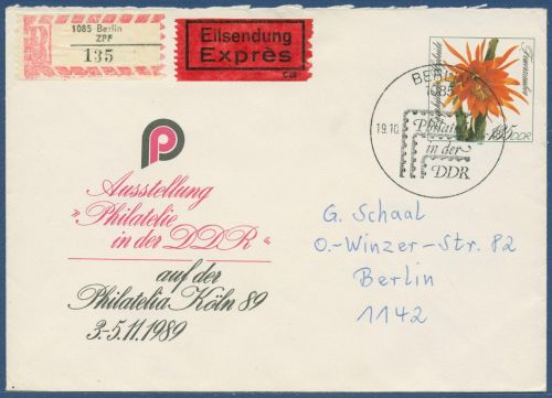 DDR 1989 Philatelia Köln Kakteen Umschlag U 10 gebraucht (X41617)
