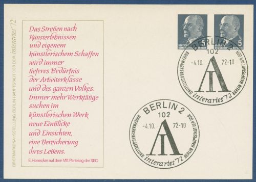 DDR 1972 Ulbricht Interartes Berlin Privatpostkarte PP 11/31 mit SST (X41621)