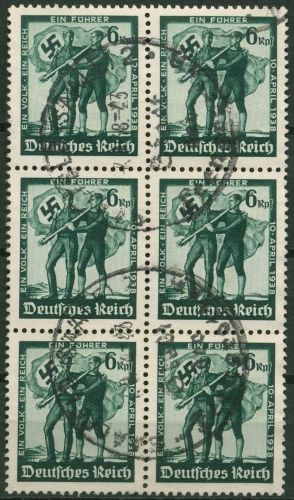 Deutsches Reich 1938 Volksabstimmung in Österreich 663 6er-Block gestempelt
