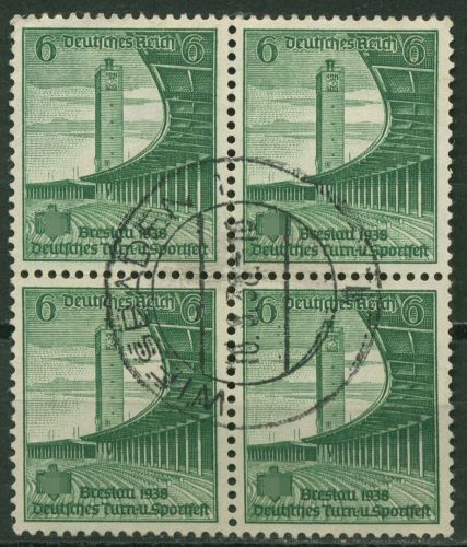 Deutsches Reich 1938 Dt. Turn- und Sportfest, Breslau 666 4er-Block gestempelt