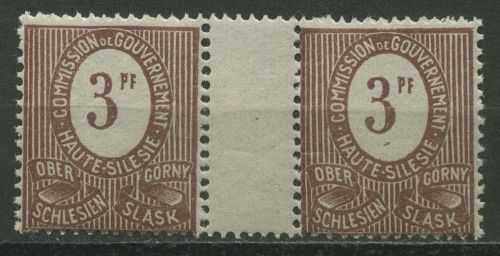 Oberschlesien 1920 Freimarke Zwischenstegpaar waagerecht 2 ZW postfrisch