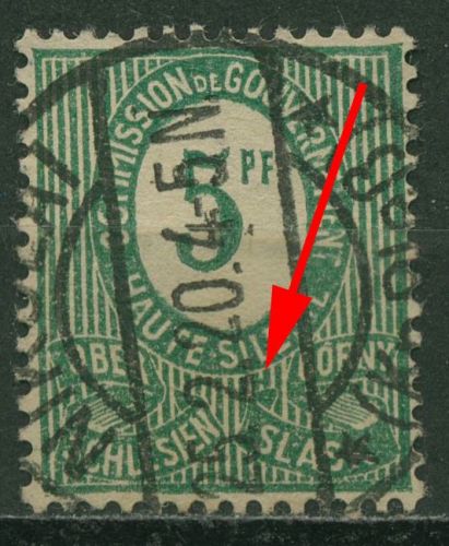 Oberschlesien 1920 Freimarke Ziffer mit Plattenfehler 3 I gestempelt