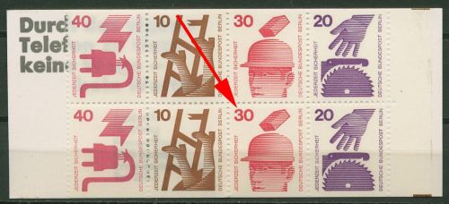 Berlin Markenheftchen 1974 Unfallverhüt. Plattenfehler MH 9 dIa PF II postfr.