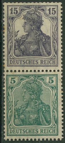 Deutsches Reich Zusammendrucke 1917/18 Germania S 6 aa mit Falz, Mängel