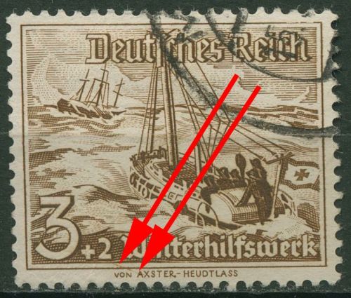 Deutsches Reich 1937 WHW Schiffe mit Plattenfehler 651 PF I gestempelt