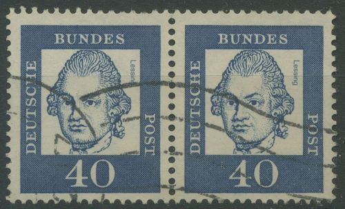 Bund 1961 Bed. Deutsche 355 y waag. Paar gestempelt, kl. Zahnfehler (R81220)