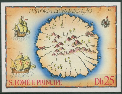 Sao Tomé und Príncipe 1979 Seefahrt Landkarte Block 38 postfrisch (C42398)