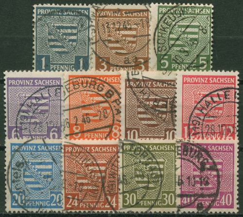 SBZ Provinz Sachsen 1945 Wappen WZ X komplett 73/84 X (ohne 80X) gestempelt