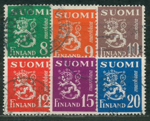 Finnland 1950 Freimarken Wappenlöwe 378/83 gestempelt