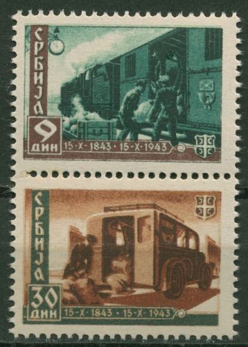 Serbien 1943 100 J. serb. Post senkr. Zusammendruck S Zd 7 postfrisch