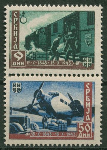 Serbien 1943 100 J. serb. Post senkr. Zusammendruck S Zd 9 postfrisch