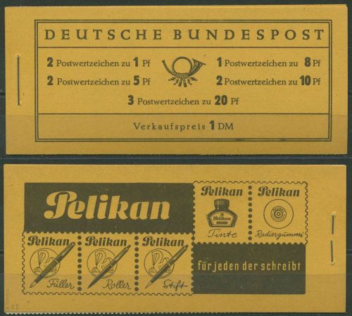 Bund 1958 Heuss und Ziffer WZ X Markenheftchen MH 4 Xu RLV II postfrisch geprüft