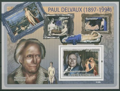 Sao Tomé und Príncipe 2009 Gemälde v. Paul Delvaux Block 671 postfrisch (C42409)