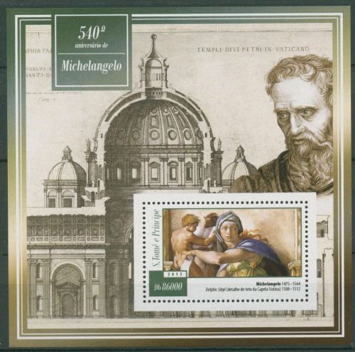 Sao Tomé und Príncipe 2015 Gemälde v. Michelangelo Block 1052 postfrisch (C42429)