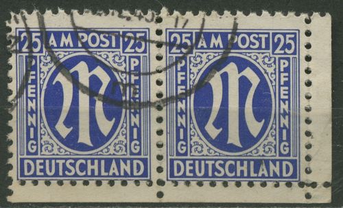 Bizone 1945 AM-POST Amerik. Druck 9 x waag. Paar Ecke 4, Papier x gestempelt