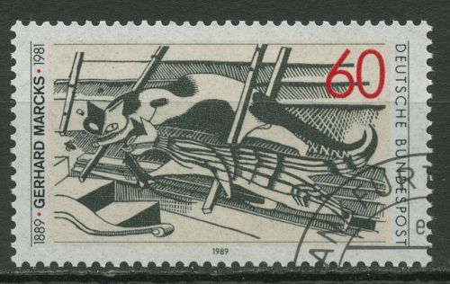Bund 1989 Gerhard Marcks Katzen Holzschnitt 1410 gestempelt