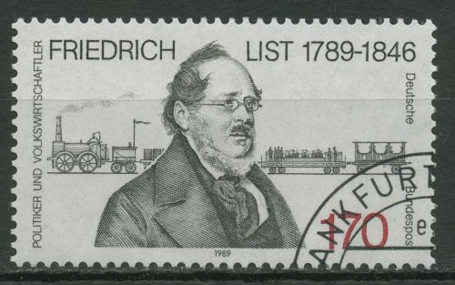 Bund 1989 Eisenbahn Friedrich List 1429 gestempelt