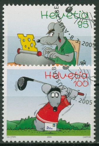 Schweiz 2005 Comic Golf spielen Mäuse von Uli Stein 1915/16 gestempelt