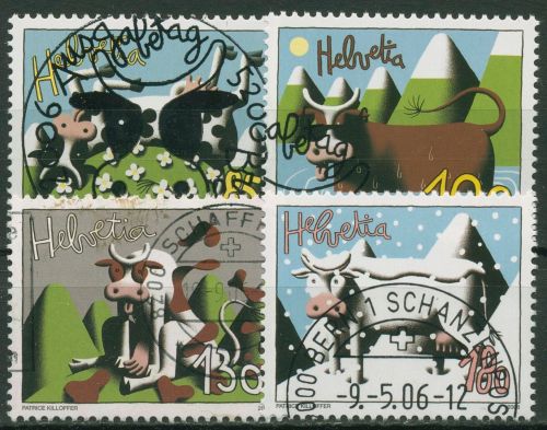 Schweiz 2006 Kunst Zeichnungen Kühe in den Jahreszeiten 1973/76 gestempelt