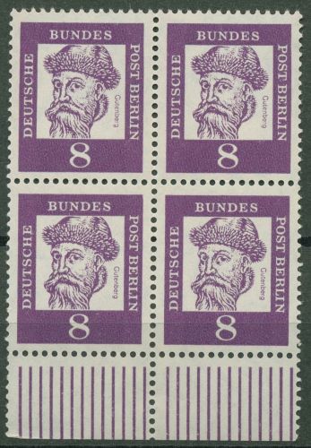 Berlin 1961 Bedeutende Deutsche mit Unterrand 201 W UR 4er-Block postfrisch