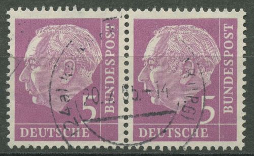 Bund 1954 Th. Heuss I Bogenmarken 179 waag. Paar gestempelt