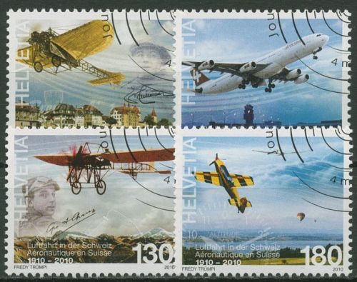 Schweiz 2010 100 J. Luftfahrt in der Schweiz Flugzeuge 2140/43 gestempelt
