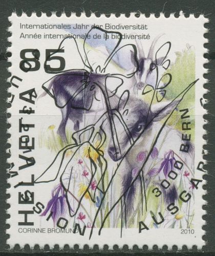 Schweiz 2010 Int. Jahr der Biodiversität Pfauenziegen 2145 gestempelt