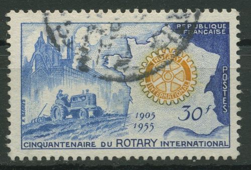 Frankreich 1955 Rotary International Traktor Landkarte 1035 gestempelt