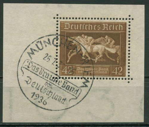 Deutsches Reich 1936 Galopprennen Das Braune Band 621, aus Block 4 gestempelt