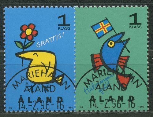 Aland 1996 Grußmarken Vogel Fisch 107/08 gestempelt