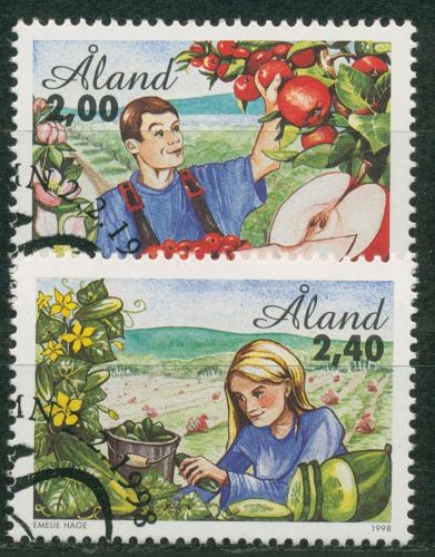 Aland 1998 Landwirtschaft Apfel-und Gurkenernte 134/35 gestempelt