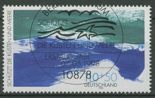 Bund 1998 Umweltschutz für Küsten & Meere Wellen 1989 gestempelt