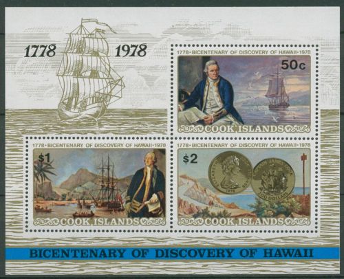 Cook-Inseln 1978 Entdeckung von Hawaii James Cook Block 77 postfrisch (C42449)