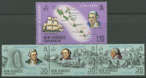 Neue Hebriden 1974 200 J. Entdeckung, James Cook 391/94 postfrisch (C42495)