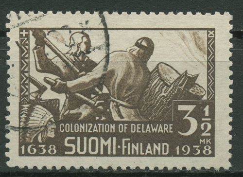 Finnland 1938 Auswanderer in Amerika Holzfäller 212 gestempelt